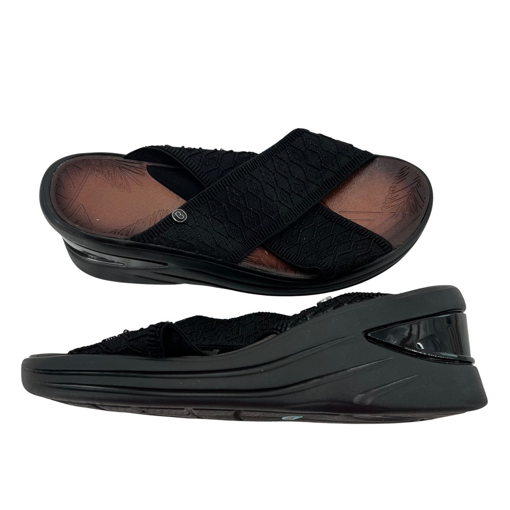 Bzees Vista Black Fabric Crisscross Wedge Sandals Womens Size‎ 8M